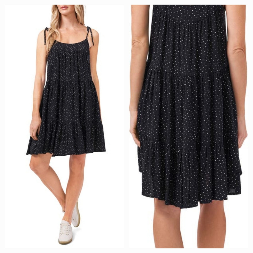 CECE  DITSY  DOT  TIERED  WOVEN  SUNDRESS